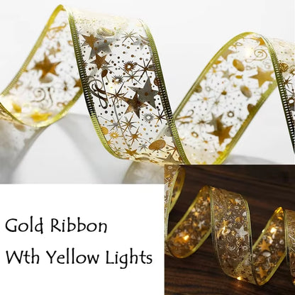 New Christmas Decoration LED Ribbon Lights Christmas Tree Ornaments DIY Lace Bows String Lights Navidad Home Decors New Year 202