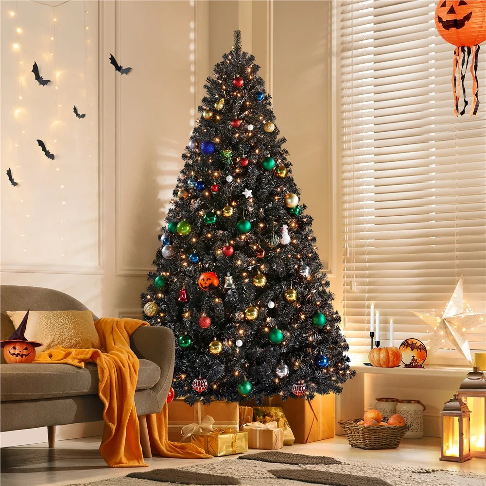 6 Ft Pre-Lit Flocked Christmas Tree with Warm Lights, Frosted White